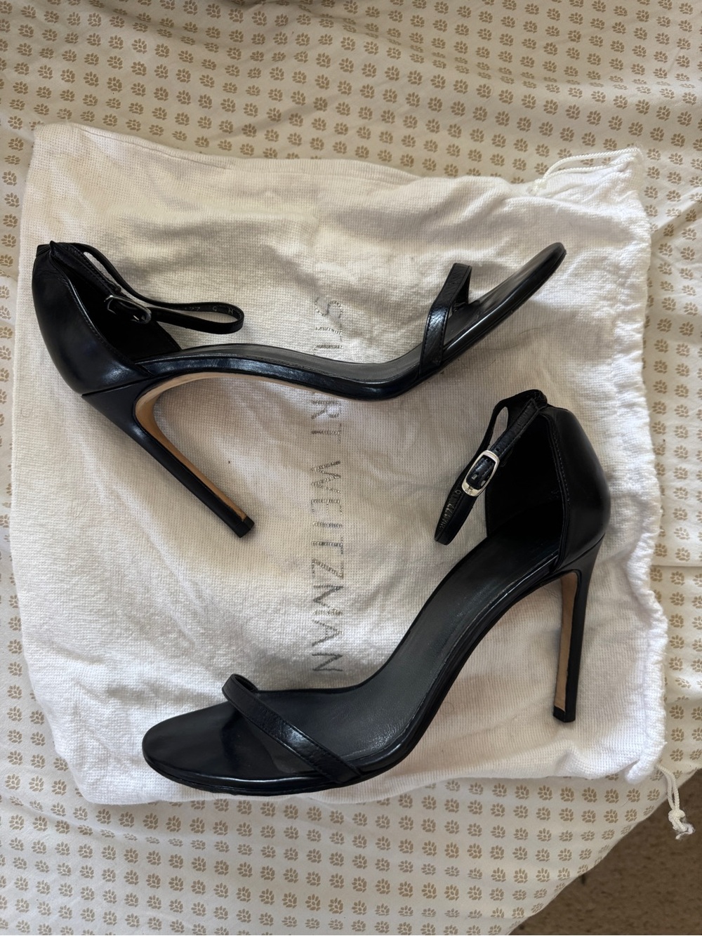 Stuart Weitzman Black Leather Ankle-Strap Stilettos